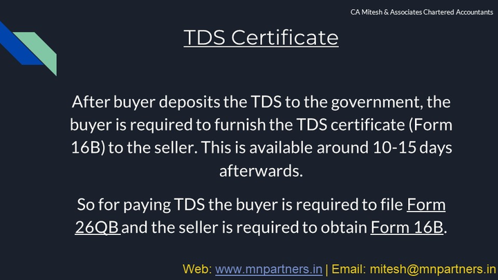 Tax Advisor view for TDS on Sale of Property in Mumbai