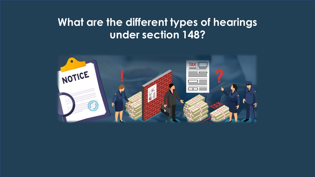 What are the different types of hearings under section 148? | Income Tax Notices | 142(1) | 143(3) Assessment | 143(2) Notice | 144 Assessment | 148 Notice | 147 Assessment | Crypto CA | Coinsecure Notice | notices to cryptocurrency investors