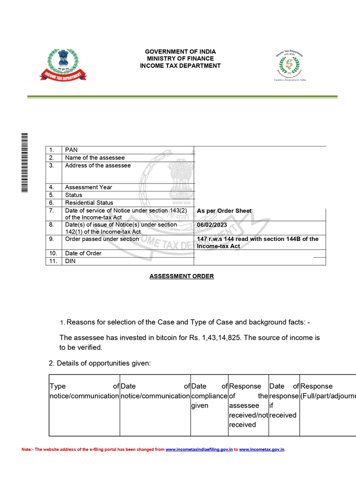 Favourable Order against Income Tax Notice for trading in Cryptocurrency Page 1