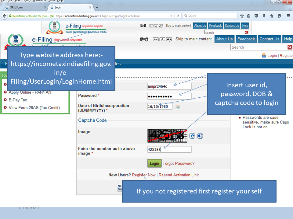 Income Tax e-filing website