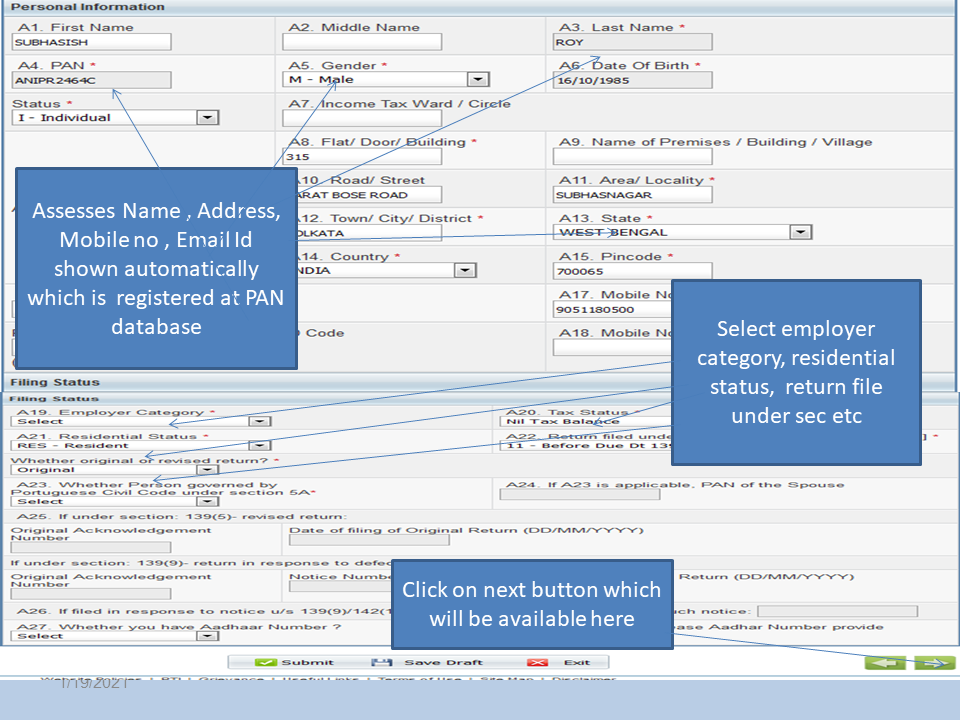 Put Employer Details, Residential Status, etc | CA for Income Tax filing