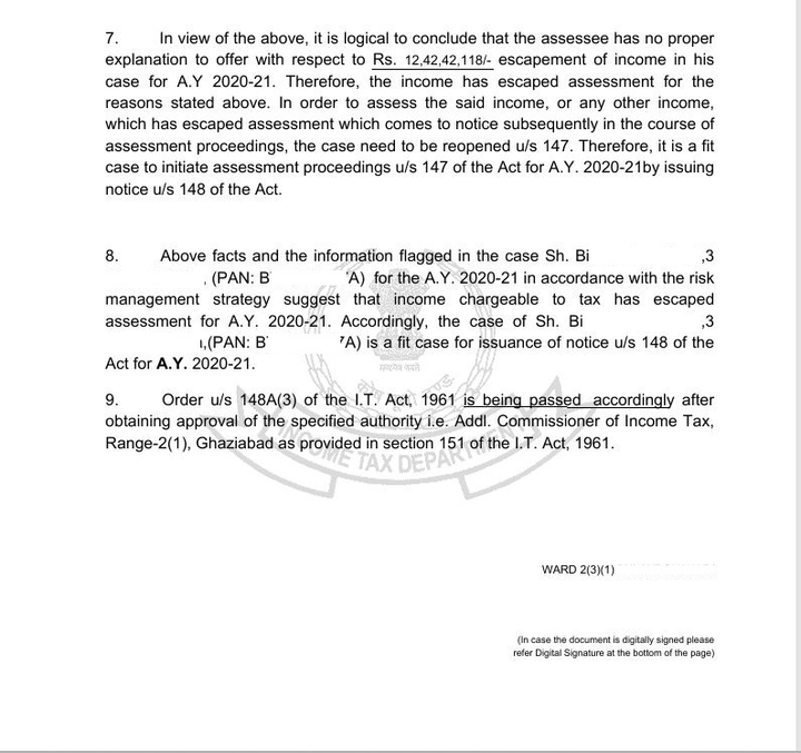 Notice Income Has Escaped Assessment Under Section 148A